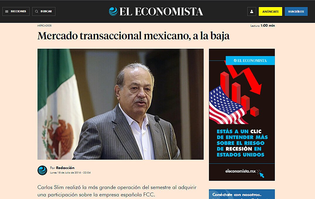 Mercado transaccional mexicano, a la baja
